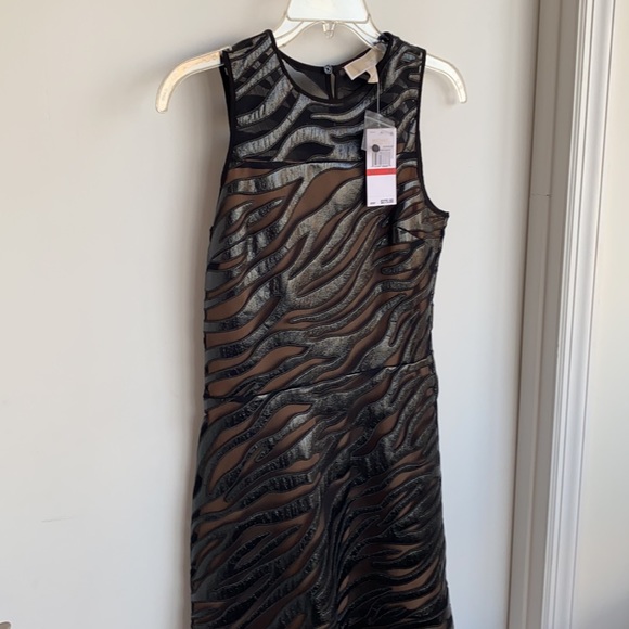 NWT Michael Kors Faux Leather Appliquéd Mesh Dress - Picture 3 of 11